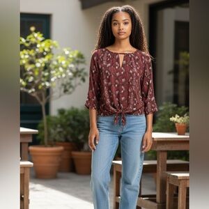 West Kei Snake Print Blouse Small NWT | Burgundy Tie-Front Top | Sleek Statement